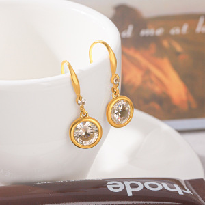 Boucles D'Oreilles Pendantes Pour Femmes En Acier Inoxydable Étanche, Couleur Or, Avec Zircon. h5 Image4