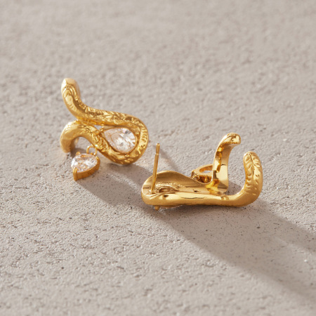 Boucles d'oreilles puces pour femmes, collection Simple, style décontracté, en forme de goutte irrégulière, en acier inoxydable étanche, couleur or, avec zircon. 2