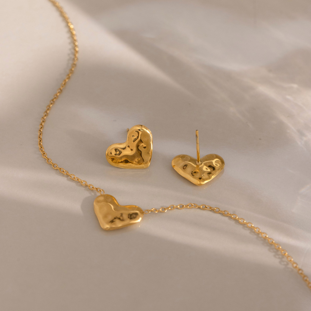 Ensembles De Colliers Pour Femmes, Collection Romantique, En Acier Inoxydable, Couleur Or, Avec Pendentif Cœur Simple Et Étanche. Image4