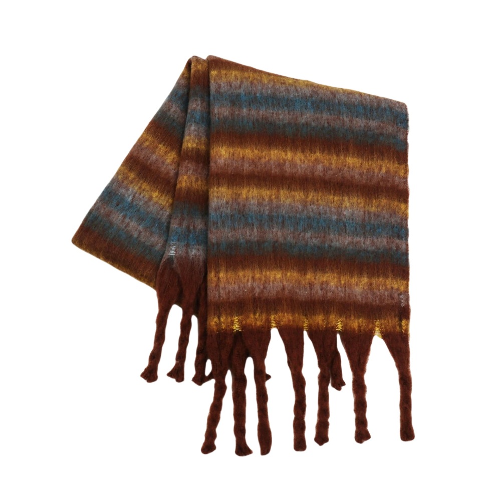 Écharpes D'Hiver Décontractées À Rayures Torsadées Et Pompons, De Couleurs Assorties, De La Collection Simple 