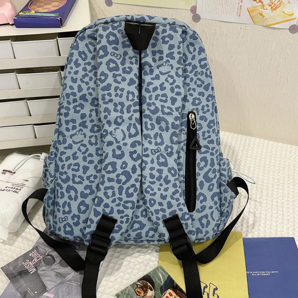 Sac À Dos Femme En Toile Imprimée Léopard Avec Inscription Brodée Style Décontracté h5Image4