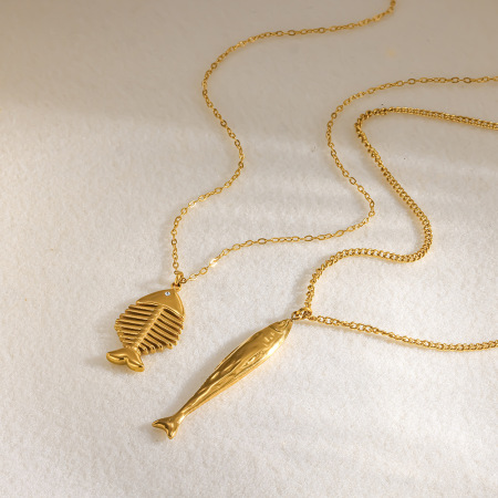 Colliers pendentifs pour femmes, collection Simple Series Vacation, forme géométrique de poisson, en acier inoxydable étanche, couleur or 2