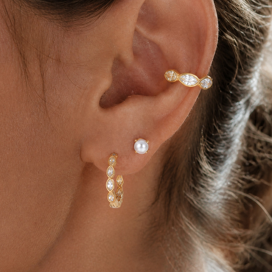 Boucles D'Oreilles Créoles Élégantes En Acier Inoxydable Imperméable, Style Patchwork Simple, Pour Femmes Image2