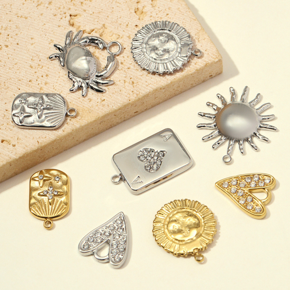 Pendentifs Diy Pour Femmes En Acier Inoxydable, Couleur Or, En Forme De Cœur Et De Soleil, Étanches, Avec Strass. h5Image3