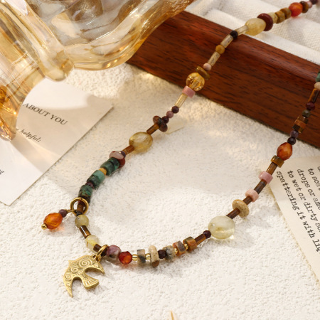 Colliers de perles rétro pour femmes, collection classique, avec oiseaux et pierres naturelles