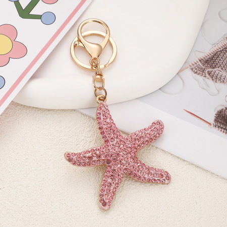 Porte-clés étoile de mer en alliage et strass, style océan, couleur naturelle unie, collection Luxe 2