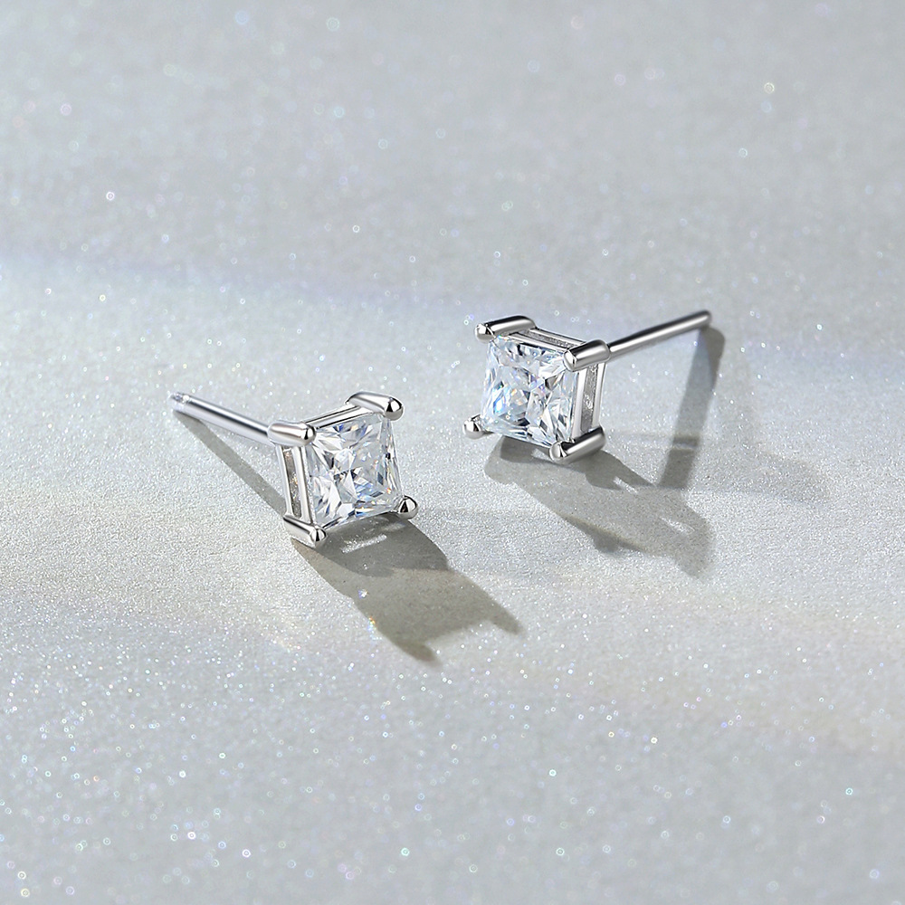 Boucles D'Oreilles Pour Femme En Moissanite, Forme Géométrique Élégante Et Épurée, En Argent Sterling 925 Plaqué Rhodium, Collection Simple. h5Image3