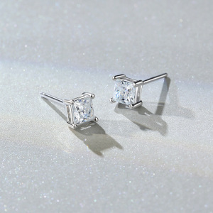 Boucles D'Oreilles Pour Femme En Moissanite, Forme Géométrique Élégante Et Épurée, En Argent Sterling 925 Plaqué Rhodium, Collection Simple. h5 Image3