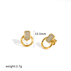 Boucles D'Oreilles Puces Pour Femmes, Forme Géométrique, En Acier Inoxydable, Étanches, Couleur Or, Ornées De Strass. h5 
