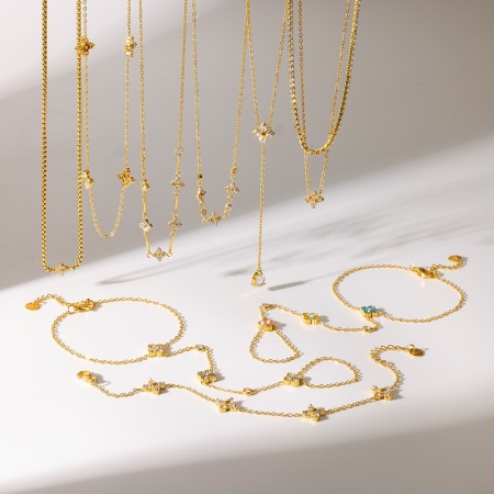 Ensemble de colliers pour femmes, collection romantique, motif floral simple, en acier inoxydable étanche couleur or