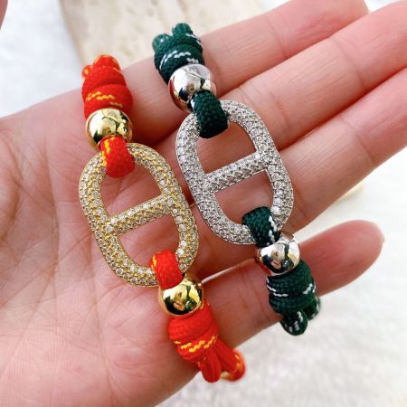 Bracelets tressés pour femmes en corde de cuivre avec strass et forme géométrique