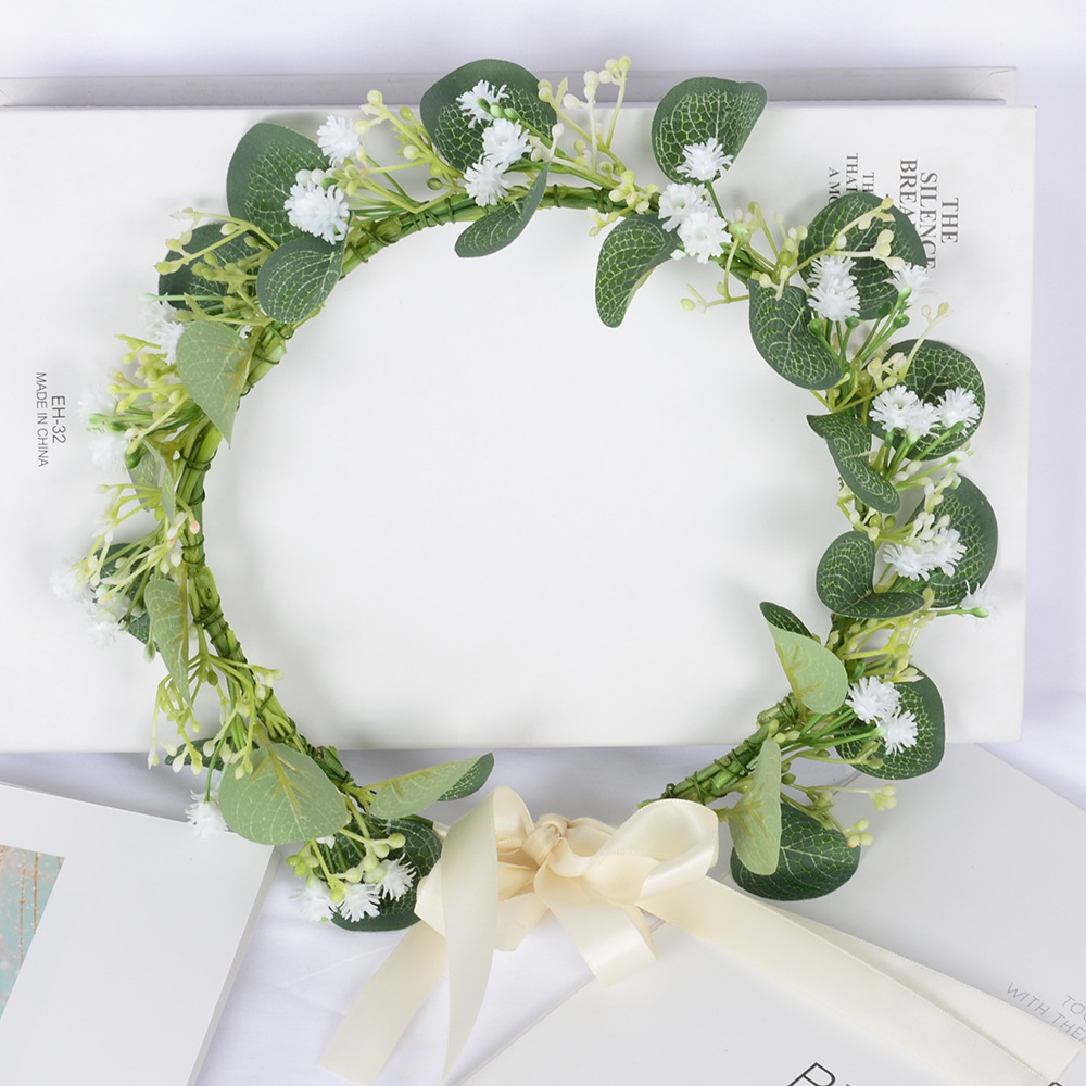 Couronne De Fleurs De Mariée En Tissu Tissé Naturel À Motif Floral Simple Image4