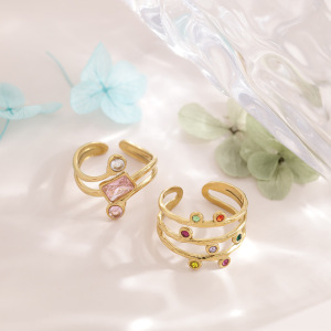 Bagues Pour Femmes En Acier Inoxydable De Forme Irrégulière, Étanches, Couleur Or, Ornées De Strass. h5 Image2