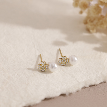 Boucles d'oreilles puces élégantes pour femmes, en acier inoxydable doré, imperméables, ornées de strass et de perles artificielles. 2