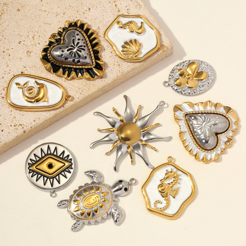 Pendentifs Pour Femmes, Collection Classique, À Faire Soi-Même, En Forme De Cœur Irrégulier, Œil Du Diable, Acier Inoxydable, Étanche, Couleur Or h5Image3