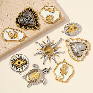 Pendentifs Pour Femmes, Collection Classique, À Faire Soi-Même, En Forme De Cœur Irrégulier, Œil Du Diable, Acier Inoxydable, Étanche, Couleur Or h5 Image3