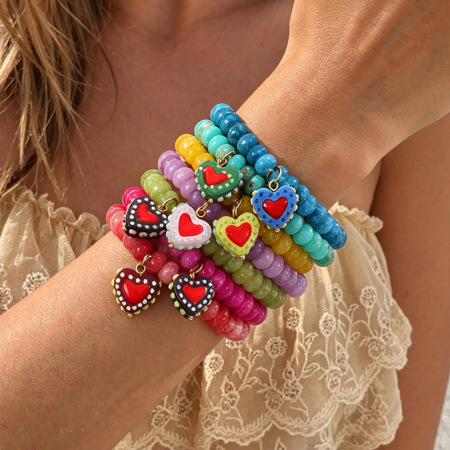 Bracelets à breloques pour femmes, collection romantique, avec perles en forme de cœur et pierres naturelles