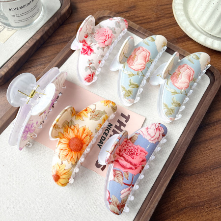 Pinces à cheveux en PVC à motif floral élégant et multicolore avec feuilles de rose, collection romantique 2