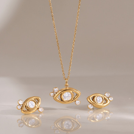 Ensembles de colliers pour femmes Simple Series Casual Devil's Eye en acier inoxydable étanche couleur or et zircon