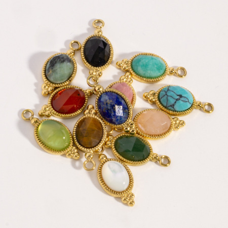 Pendentifs pour femmes, collection romantique, forme géométrique, à faire soi-même, en acier inoxydable étanche, couleur or, pierre naturelle 2