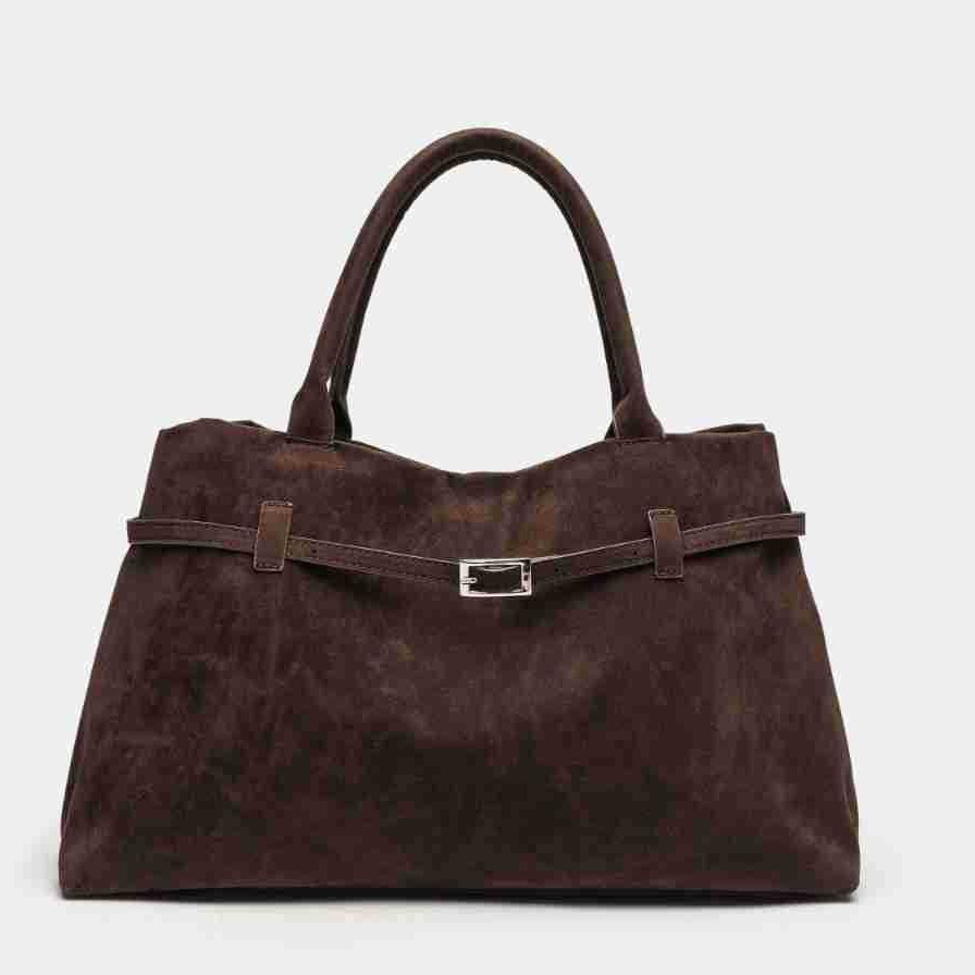 Sacs Cabas Pour Femmes En Daim Uni, Style Décontracté, Avec Détails Métalliques Image3