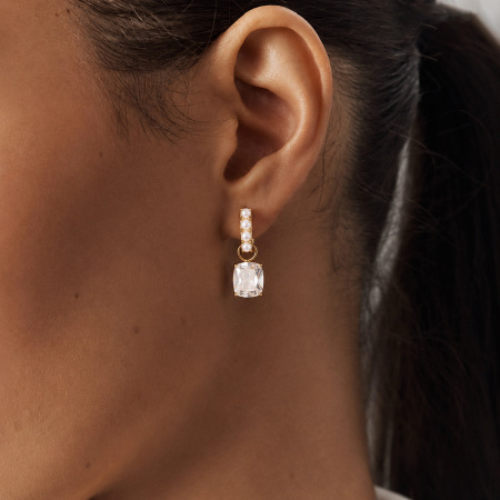 Boucles d'oreilles pendantes pour femme, collection Luxueuse, style patchwork simple, rectangulaires, en acier inoxydable, étanches, couleur or, avec zircon. 2
