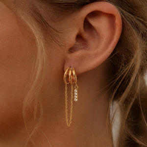 Boucles D'Oreilles Pendantes Pour Femme, Collection Luxueuse, Forme Irrégulière Décontractée, Pompon, Acier Inoxydable Étanche, Couleur Or, Zircon. h5 Image4