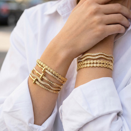Bracelets pour femmes en acier inoxydable imperméable, forme ondulée simple, couleur or, ornés de strass 2