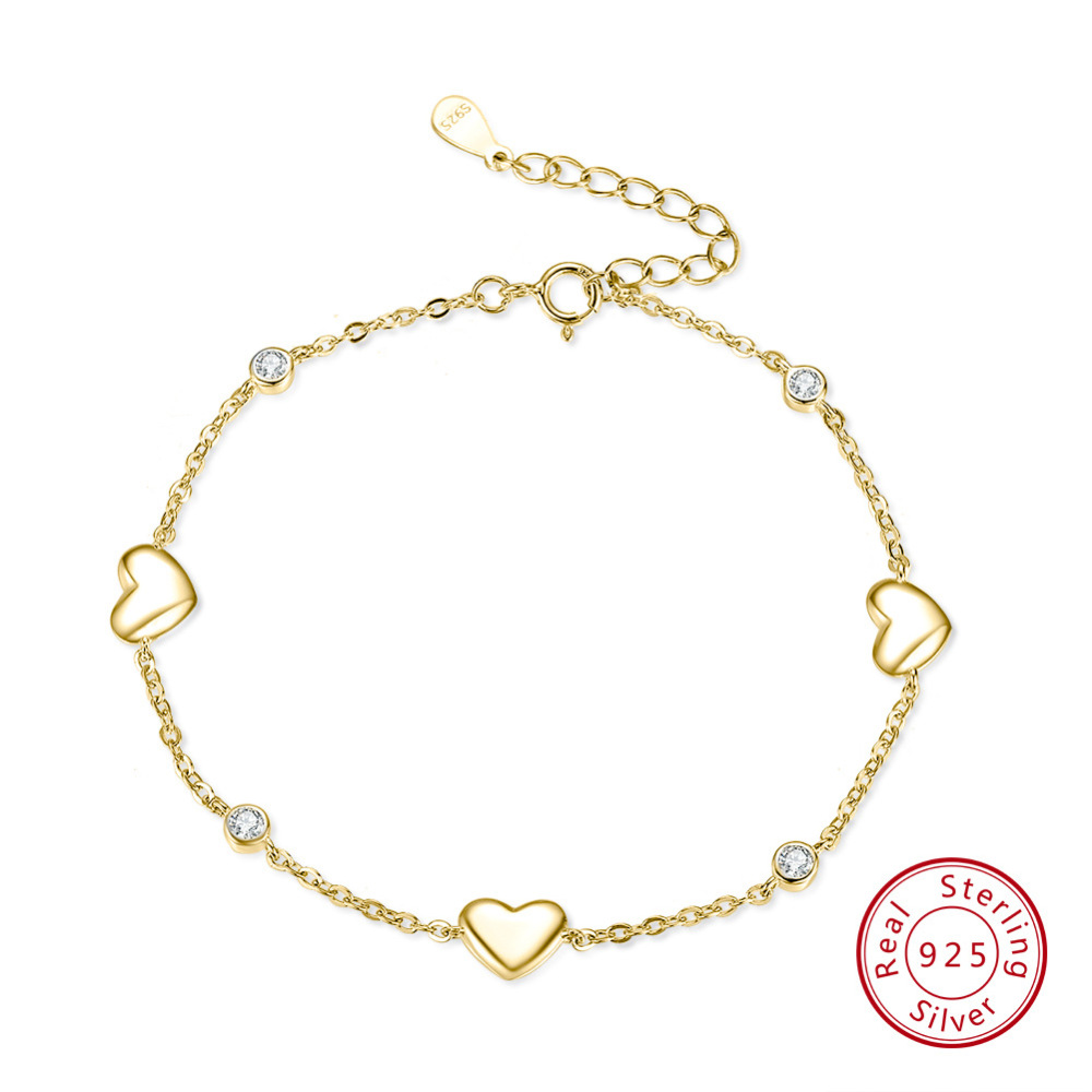 Bracelet En Argent Sterling 925 Plaqué Rhodium, Collection Simple Series Sweet Heart Chain, Pour Femme. Image2