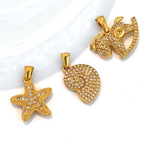 Pendentifs Pour Femmes En Acier Inoxydable Étanche, Couleur Or, Style Océanique, Ornés De Strass h5 Image2