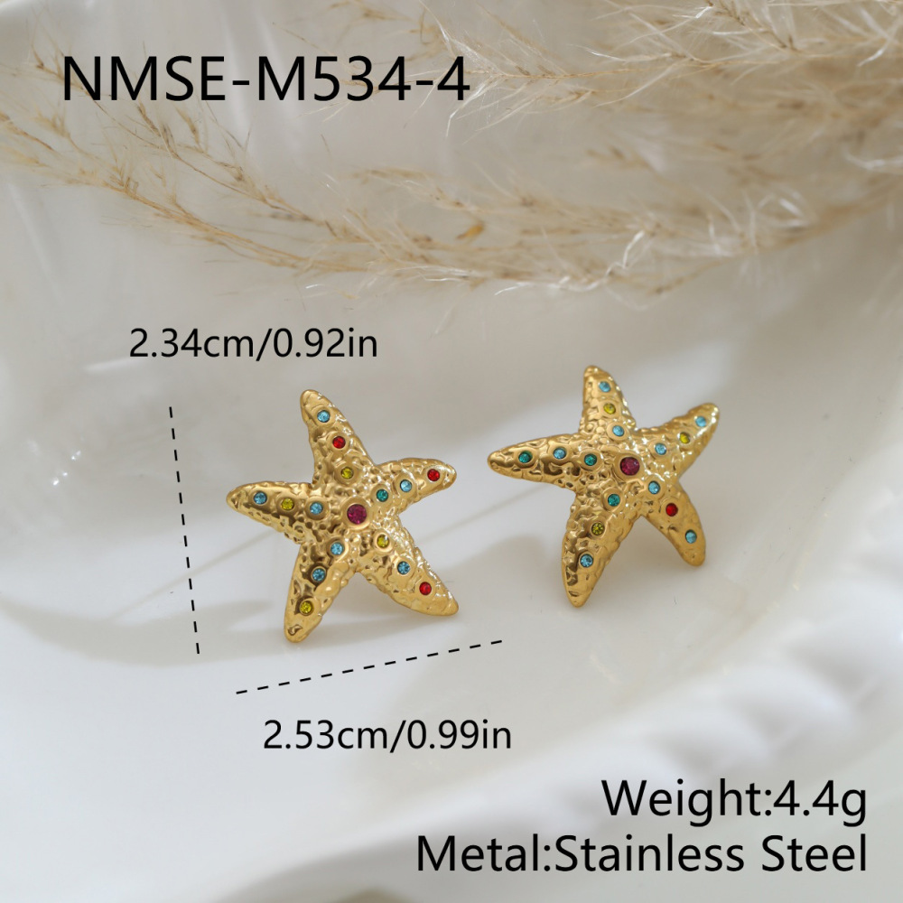 Boucles D'Oreilles Clous En Acier Inoxydable Imperméable Couleur Or, Série Romantique Daily Star Star, En Forme D'Étoile De Mer. 