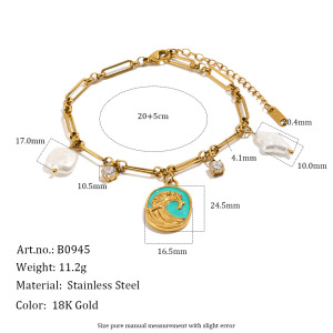 Bracelets À Breloques Pour Femmes, Collection Romantique, Style Rétro, Forme Rectangulaire Et Ellipse, En Acier Inoxydable Étanche, Couleur Or h5