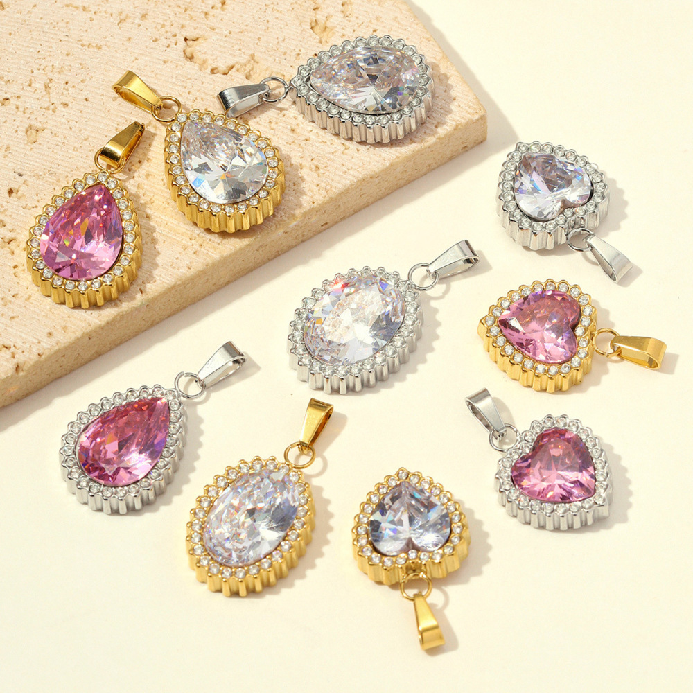 Pendentifs De Luxe En Forme De Cœur, En Acier Inoxydable, Couleur Or, Étanches, Ornés De Strass Et De Zircon, Pour Femmes, À Faire Soi-Même. h5Image3