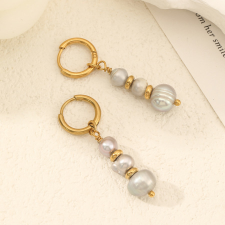Boucles d'oreilles perles d'eau douce couleur cuivre doré, collection Classique 2