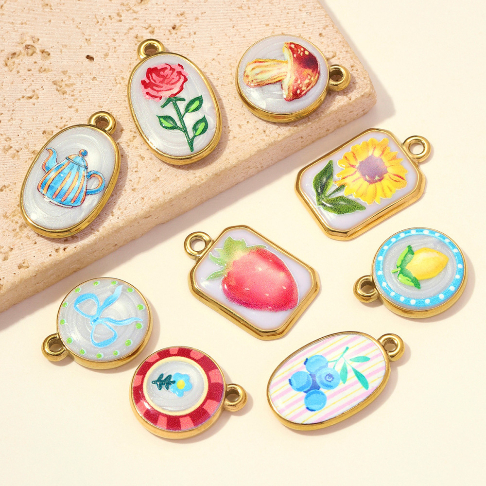 Pendentifs Pour Femmes En Acier Inoxydable, Couleur Or, Motif Fleurs Et Fruits, Collection Romantique Image3