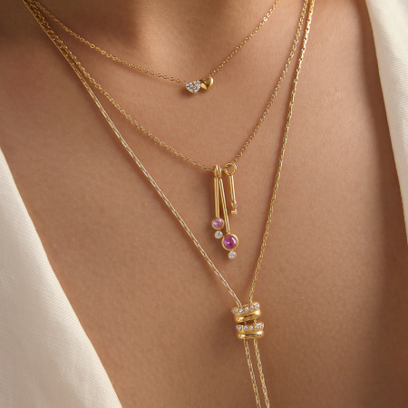 Colliers pendentifs pour femmes en acier inoxydable, couleur or, zircon, style punk, collection Simple Series 2