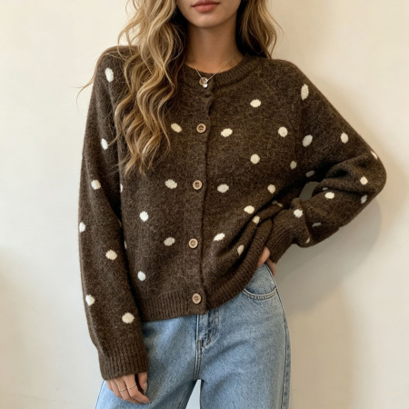 Cardigan élégant et polyvalent à pois en maille, idéal au quotidien 2