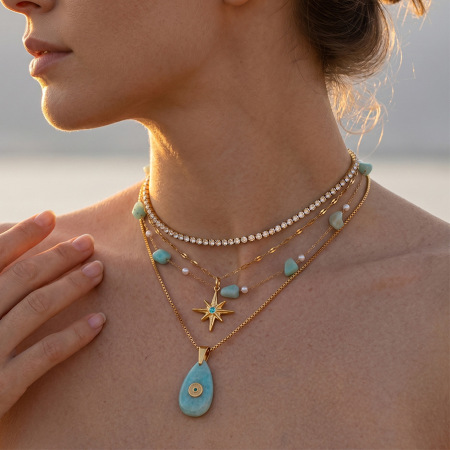 Ensembles de colliers pour femmes, collection romantique, élégants, en perles goutte d'eau et pierres naturelles, en polyester doré.