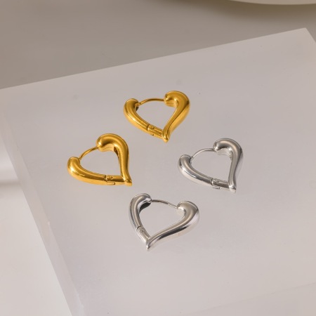 Boucles D'Oreilles Créoles Pour Femmes, En Acier Inoxydable, Couleur Or, Forme Cœur, Collection Simple Series 2
