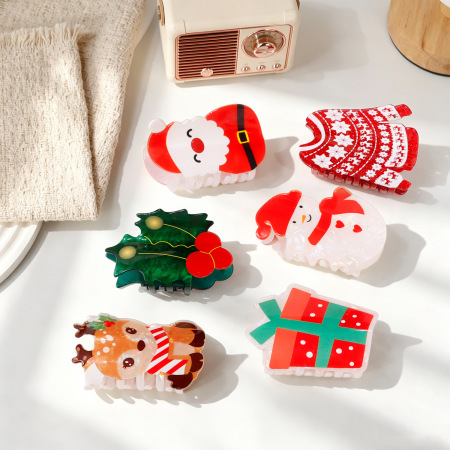 Série simple, animaux mignons de dessin animé de Noël, griffes à cheveux acryliques de couleurs mélangées 2
