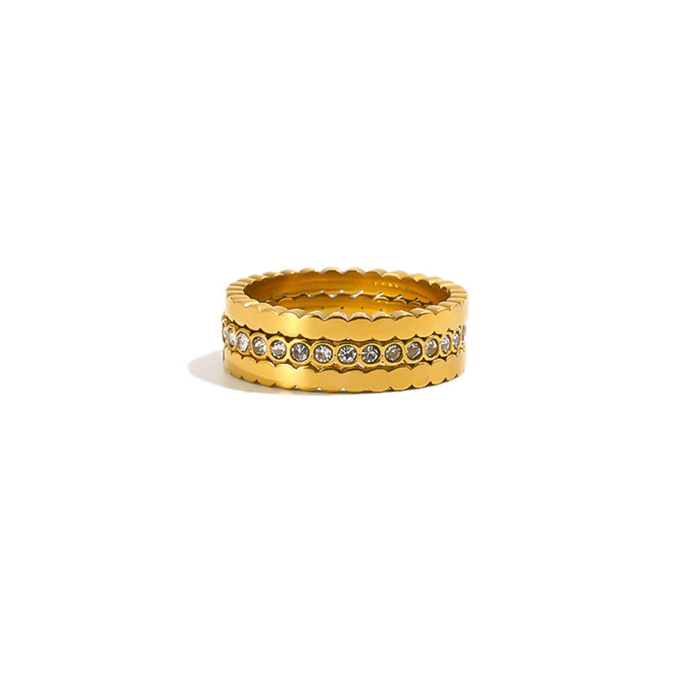 Bagues De Luxe En Acier Inoxydable, Style Cercle Simple, Étanches, Couleur Or, Zircon. Image4