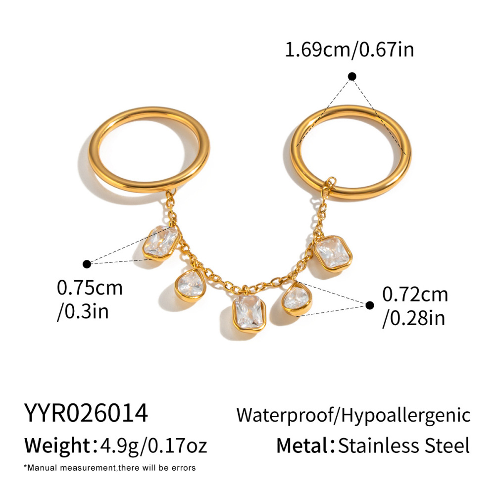 Bagues En Acier Inoxydable Étanches Avec Pompon Et Pierre Précieuse Zircon Couleur Or 