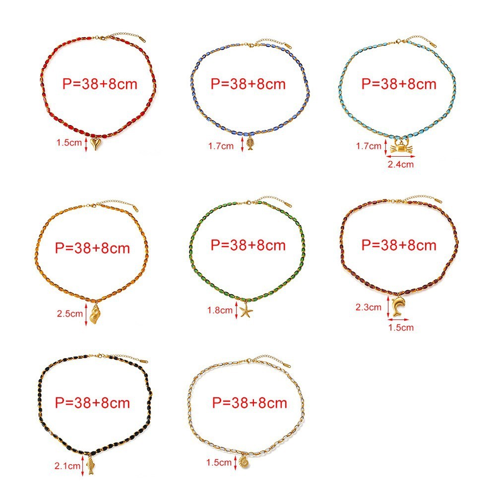 Colliers De Perles Pour Femmes, Style Océanique, Collection Simple, En Acier Inoxydable, Couleur Or, Avec Poissons Et Perles En Forme De Poisson. h5Image5