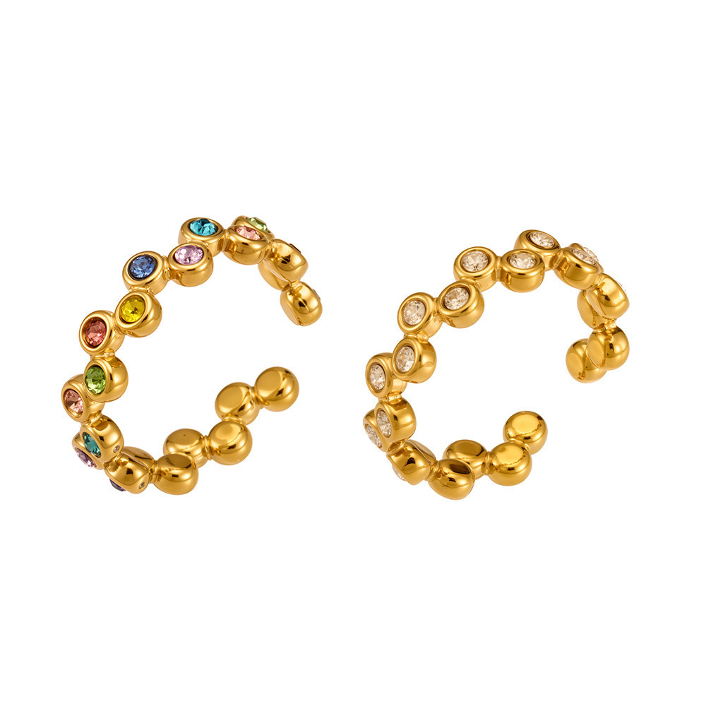 Bagues De Luxe Pour Tous Les Jours, Forme Irrégulière, Couleurs Assorties, Acier Inoxydable, Étanches, Couleur Or, Zircon. Image5
