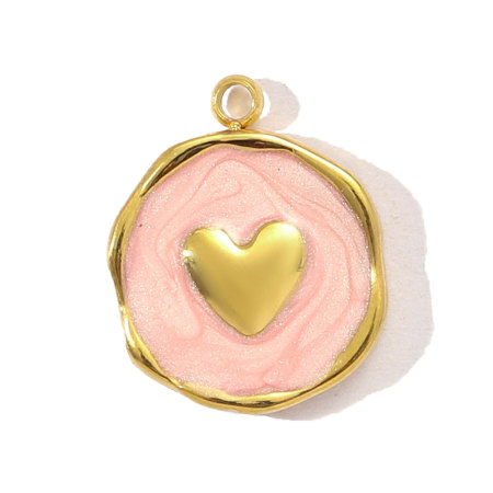 Pendentif femme Simple Series en forme de cœur, émaillé, en acier inoxydable, étanche, couleur or 2