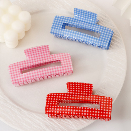 Pinces à cheveux en PVC à carreaux unis, style décontracté, collection Simple 2