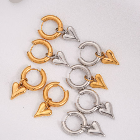 Boucles d'oreilles pendantes pour femme, en acier inoxydable, couleur or, style Simple Series Simple Heart 2