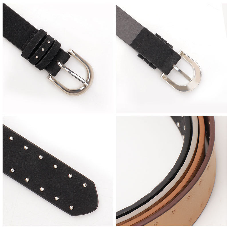 Ceinture En Cuir Pu De Qualité Supérieure, Couleur Unie Décontractée, Série Simple, Rivets h5Image4