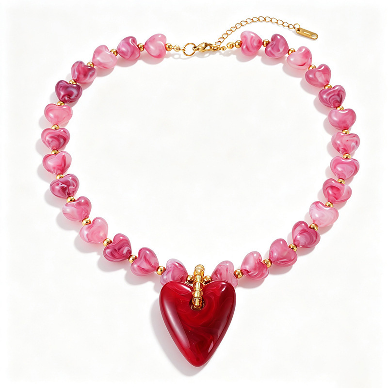 Colliers De Perles En Résine Pour Femmes, Collection Romantique « Sweet Heart Beads »