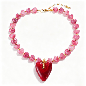 Colliers De Perles En Résine Pour Femmes, Collection Romantique « Sweet Heart Beads » h5